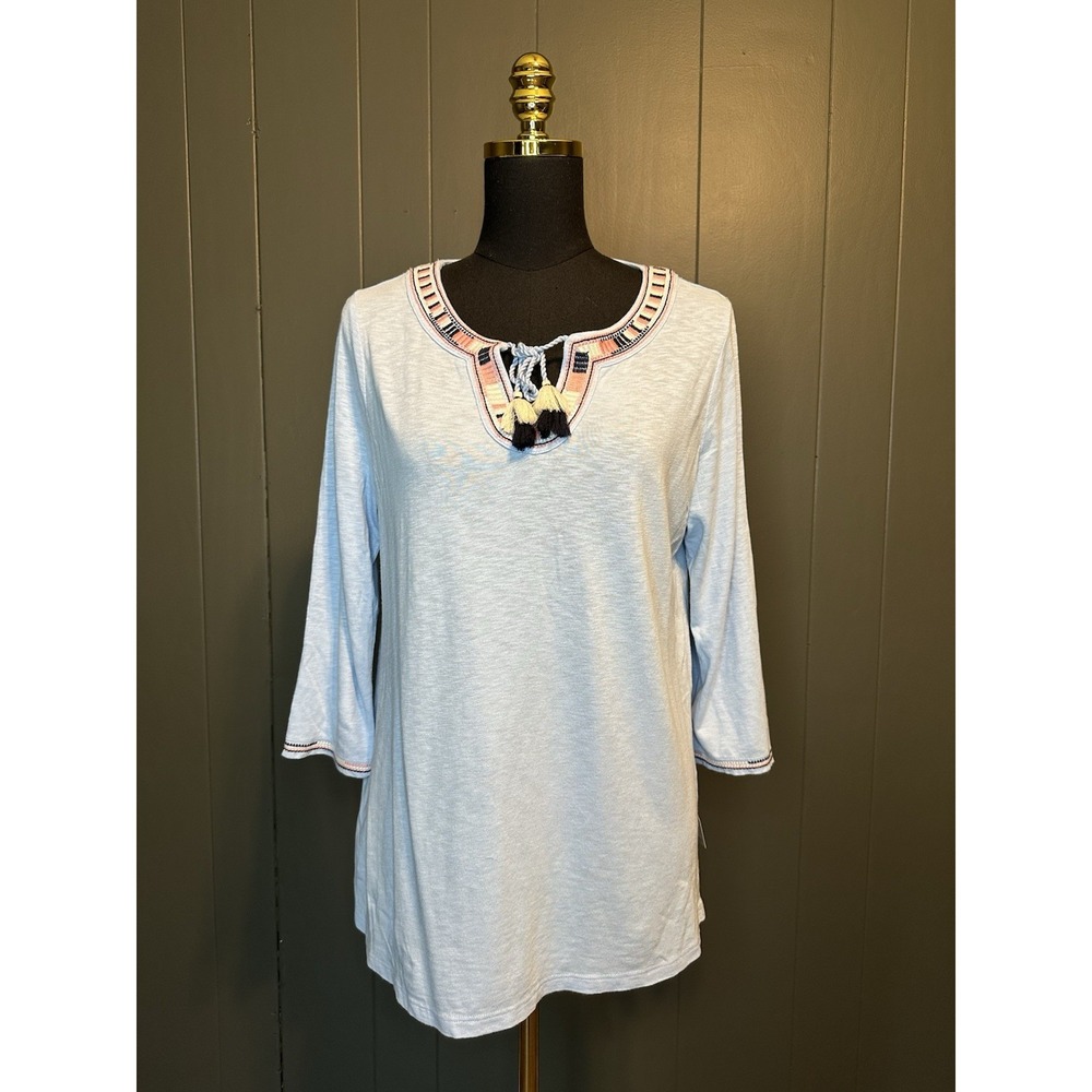NWT Talbots Plus Cotton Blue 3/4 Sleeve Tops Petites M Medium‎ Petite